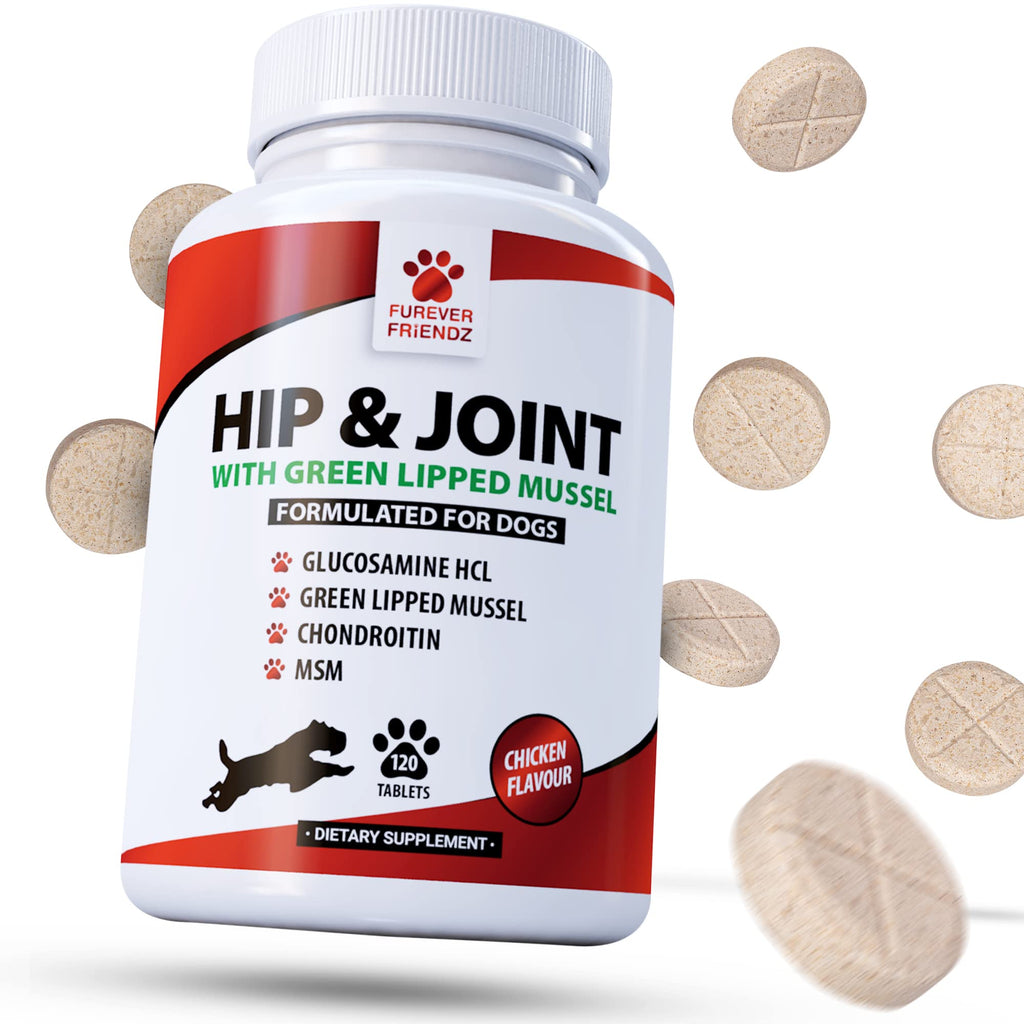 Advanced Hip and Joint Support for Dogs - Glucosamine, Chondroitin, MSM & GREEN LIPPED Mussels & Vitamin C - Canine 120 Chicken Flavoured Tablets - Chewable Supplements  Furever Friendz Green Lipped Mussel - PawsPlanet Australia