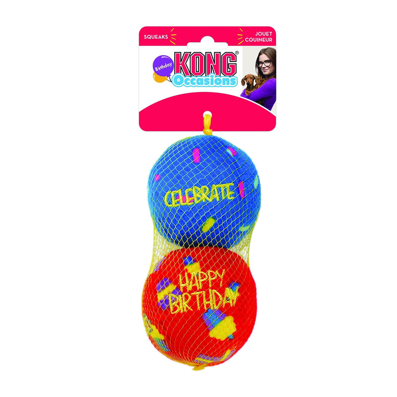 KONG - Occasions Birthday Balls - Plush Dog Toy with Stimulating Crinkle & Squeak - For Medium Dogs (2 Pack) - PawsPlanet Australia