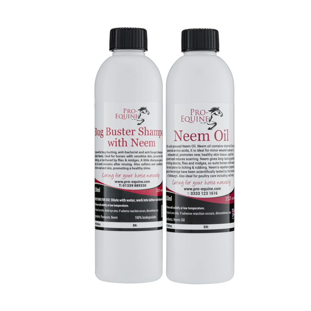 Pro-Equine Neem Oil and Bug Buster shampoo twin pack pure cold pressed Neem oil and 100% natural Neem shampoo 2 x 250ml - PawsPlanet Australia