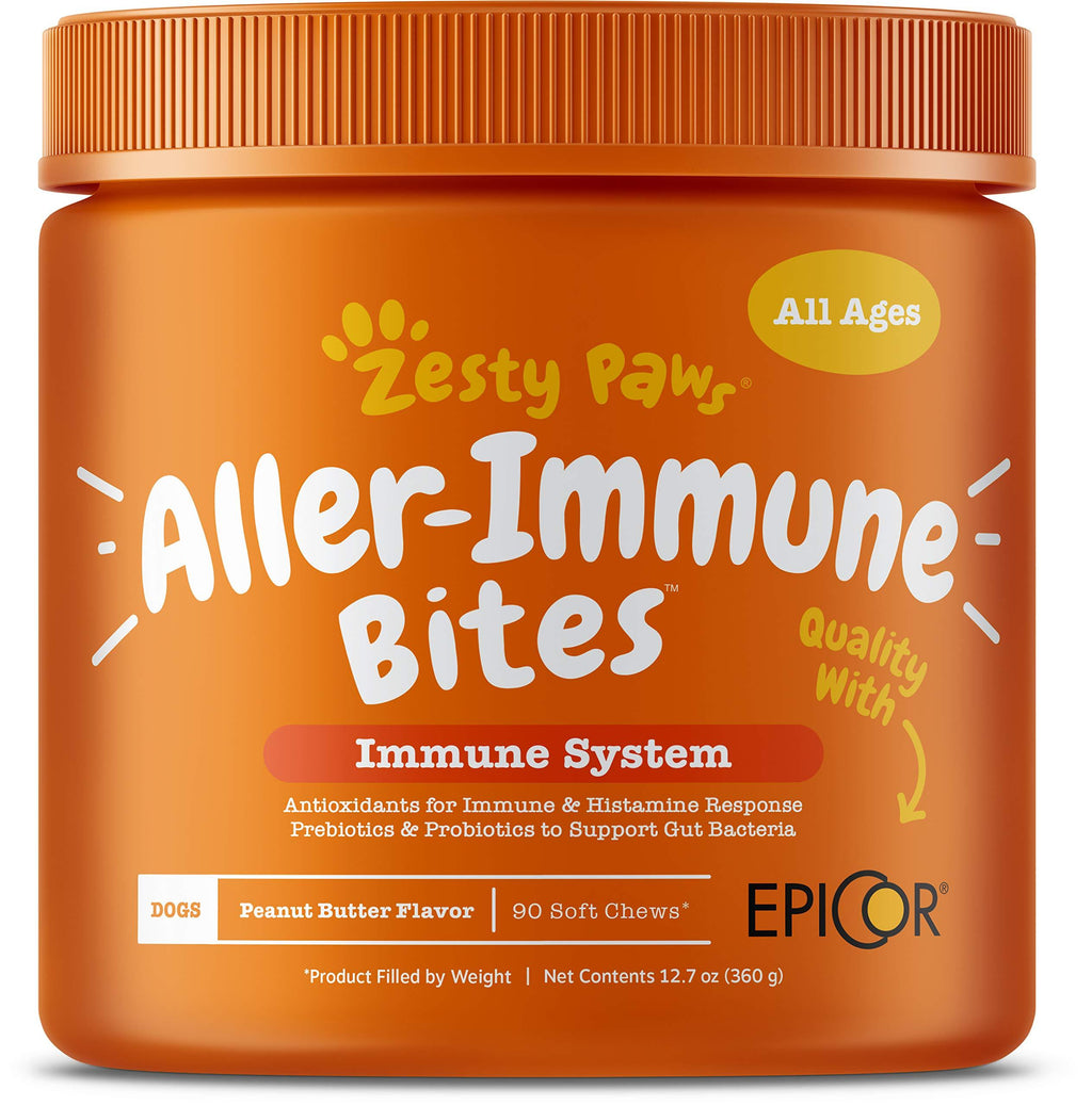 Zesty Paws Allergy Immune Supplement for Dogs - with Omega 3 Wild Alaskan Salmon Fish Oil & EpiCor + Digestive Prebiotics & Probiotics - Anti Itch & Skin Hot Spots + Seasonal Allergies Peanut Butter 90 Count - PawsPlanet Australia