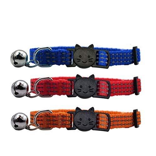Cute Cat Collar Set with Bell Reflective Safety Quick Release Breakaway Buckle 3 Pcs Blue Red and Orange - PawsPlanet Australia