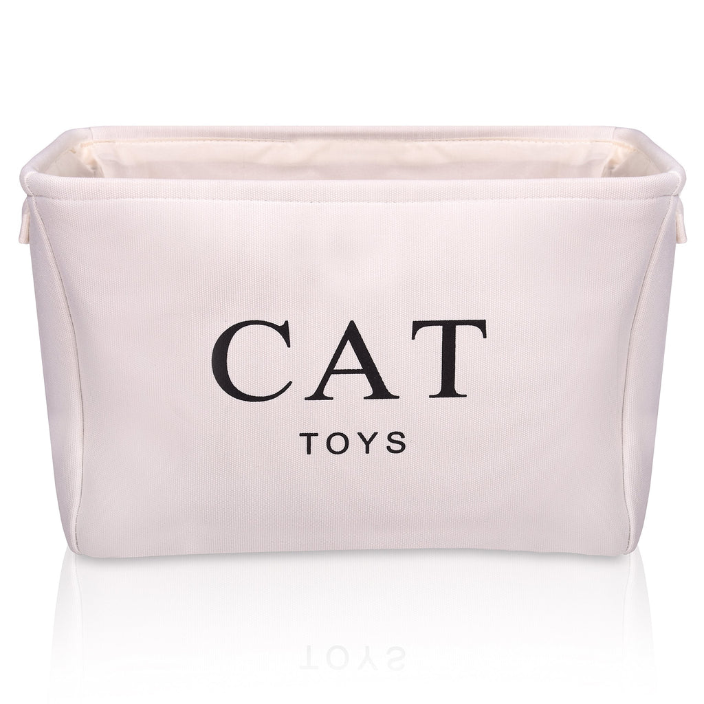 Cream Canvas Cat Toy Basket - High Quality Box for Cats Toy Storage. 40cms (16in) x 30cms (12in) x 25cms (10in) - PawsPlanet Australia