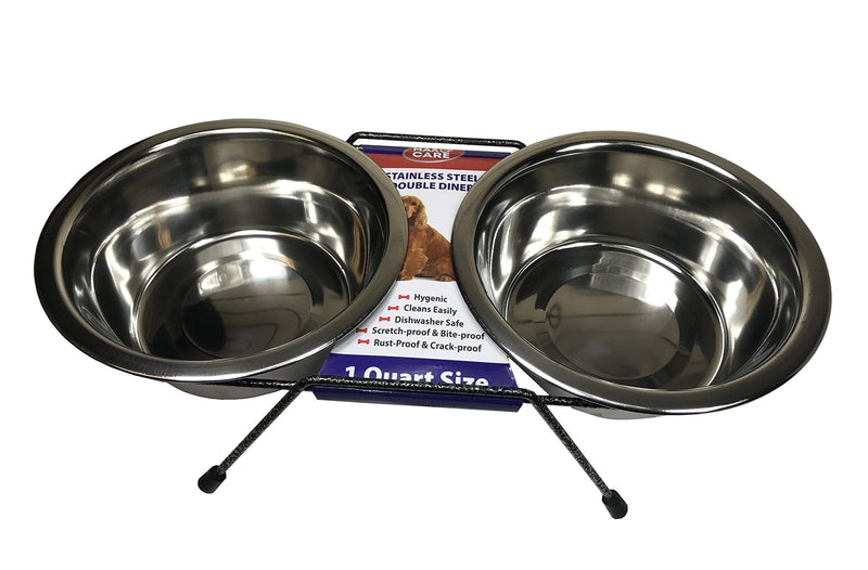 raxter double dog bowls stainless steel raised cat food bowl and water bowl with anti-slip rubber feet stand non-spill puppy feeder bowls for small dogs & pets cat feeding station Black Small - PawsPlanet Australia
