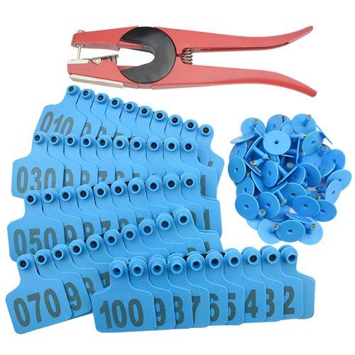 WMYCONGCONG 1-100 Number Plastic Livestock Blue Cow Cattle Ear Tag Animal Tag and 1 PCS Ear Tag Applicator - PawsPlanet Australia