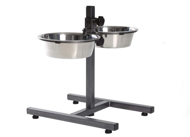 King International Super Dog Adjustment Feeding Stand U Type with 2 Bowls H-Base Double Bowl Stand Two Stainless Steel Removable Bowls - PawsPlanet Australia