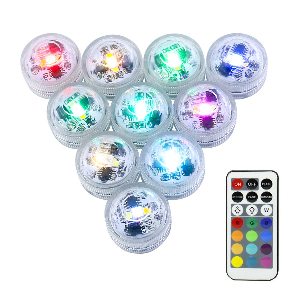10Pack Mini Submersible LED Lights for Christmas Decoration, LUXJET® Small Color Changing Waterproof Tea Light with Remote Control for Aquarium, Vase, Pond, Swimming Pool, Garden, Party Old10deng1 - PawsPlanet Australia