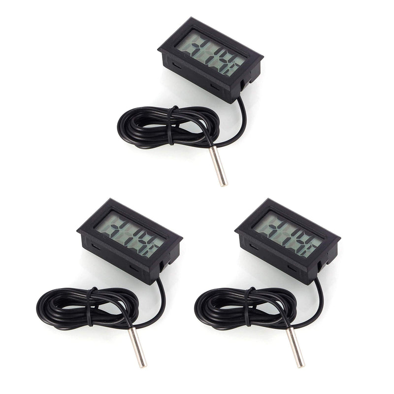 WINGONEER 3Pcs Digital LCD Thermometer Temperature Monitor with External Probe For Fridge Freezer Refrigerator Aquarium -Black - PawsPlanet Australia
