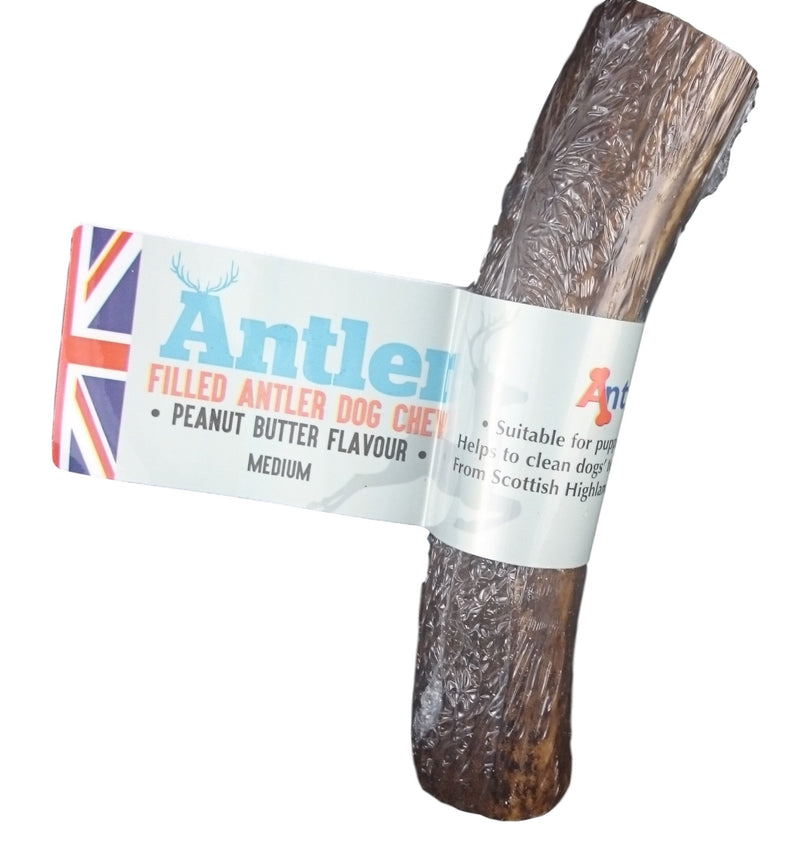 Antos Antler Filled Dog Chew Peanut Butter Flavour - Size Medium 80-140g - PawsPlanet Australia