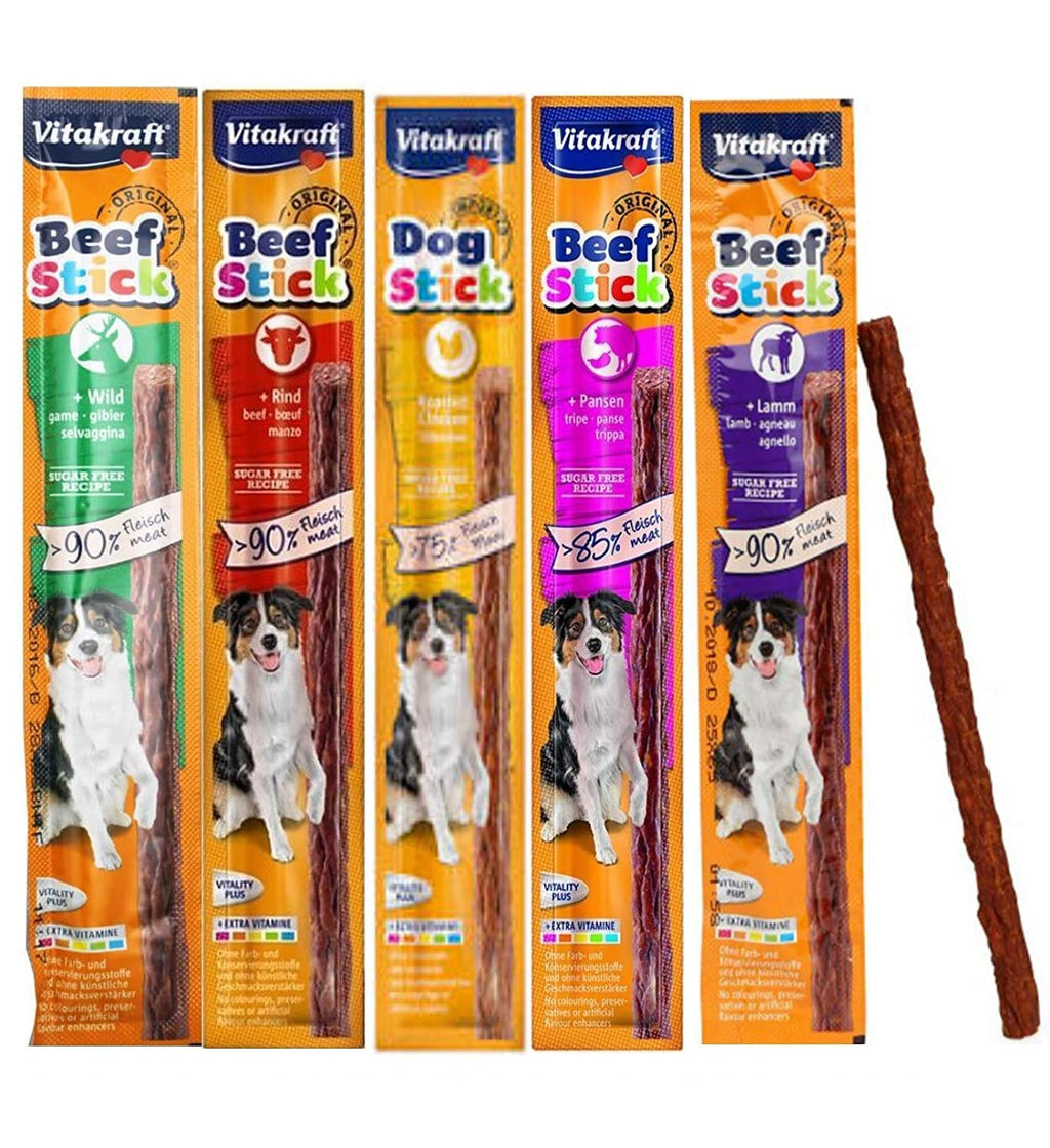 *NEW* CASE OF 50 MIXED VARIETY VITAKRAFT DOG BEEF STICKS 5 FLAVOURS SOFT MEATY DOG TREAT STICKS - PawsPlanet Australia