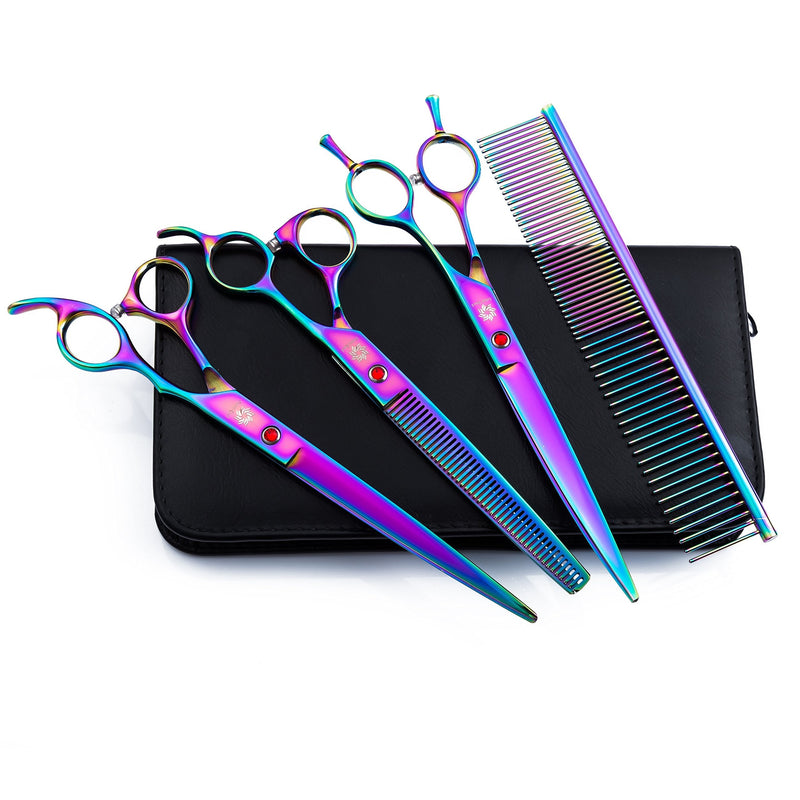 Dream Reach 8 Inchs Professional Pet Dog Grooming Scissors Suit 7 inch Stainless Steel Home Groomer Cutting Set Curved Thinning Shear Kit (Rainbow) (8 inch - Set 1) 8 inch-Set 1 - PawsPlanet Australia
