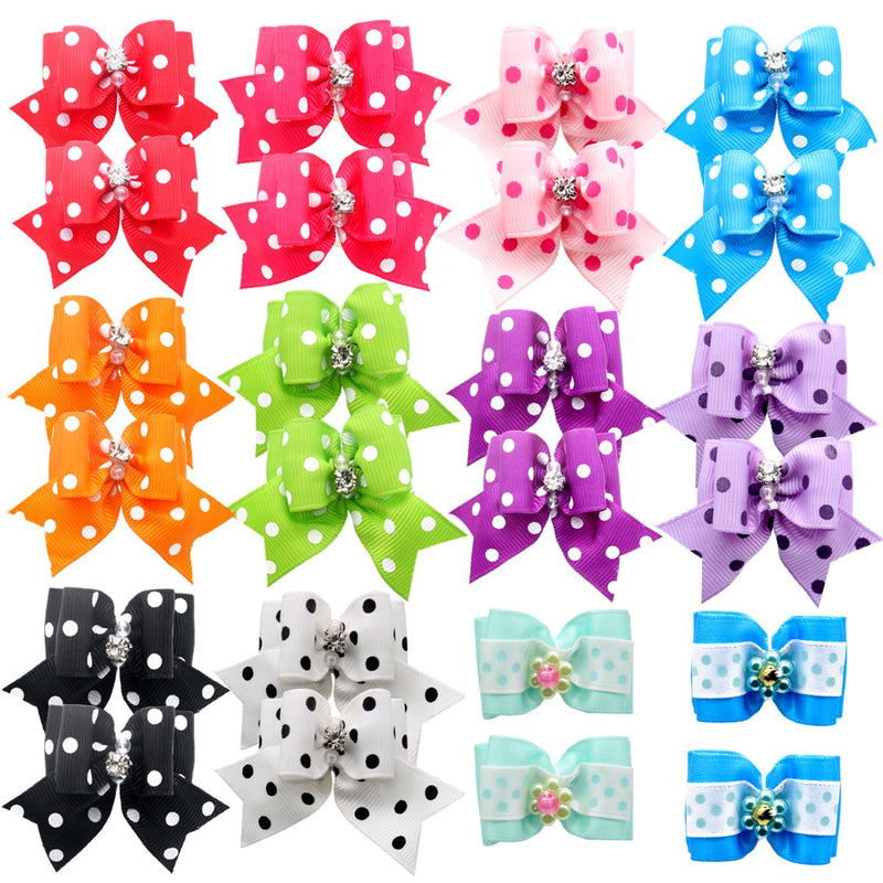 HOLLIHI 24 pcs/12 Pairs Adorable Grosgrain Ribbon Pet Dog Hair Bows with Elastic Rubber Bands - Doggy Kitty Bowknots Topknot Grooming Accessories Set for Long Hair Puppy Cat - PawsPlanet Australia