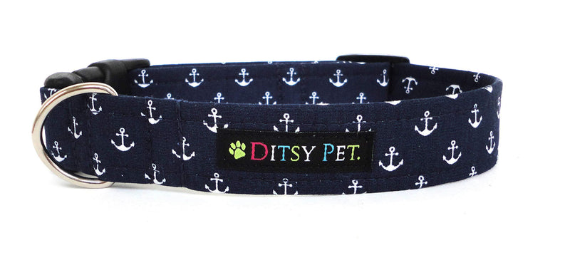 Ditsy Pet Navy Anchor Dog Collar Large - PawsPlanet Australia