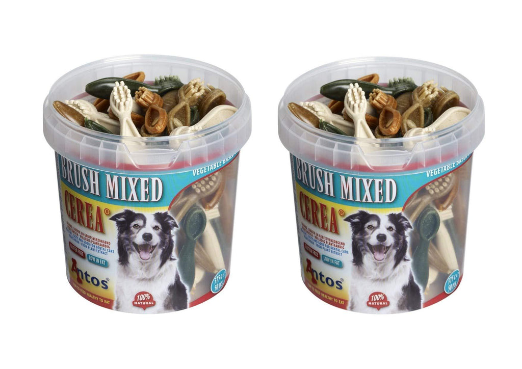 Antos Mixed Brushes Vegetable Based Dog Chews - 2 Tubs of 50 Chews (100 chews in total) - PawsPlanet Australia