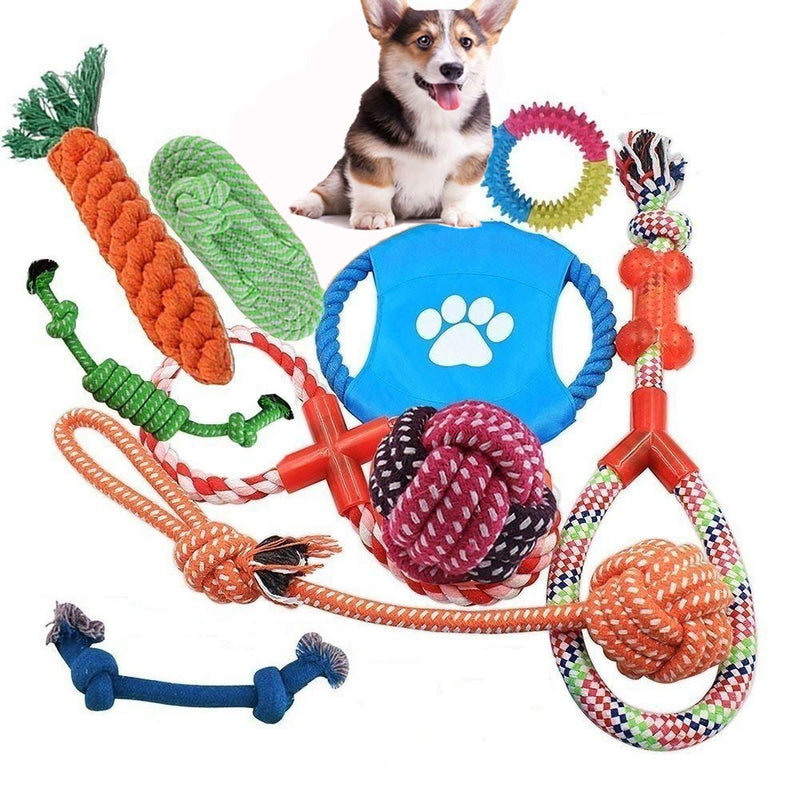 YUMOMO Dog Rope Toys, 10 PCS of Puppy Pet Braided Rope Toys Set, Puppy Chew Durable Interactive Cotton Toys Dental Health Teeth Cleaning (10 Pack) - PawsPlanet Australia