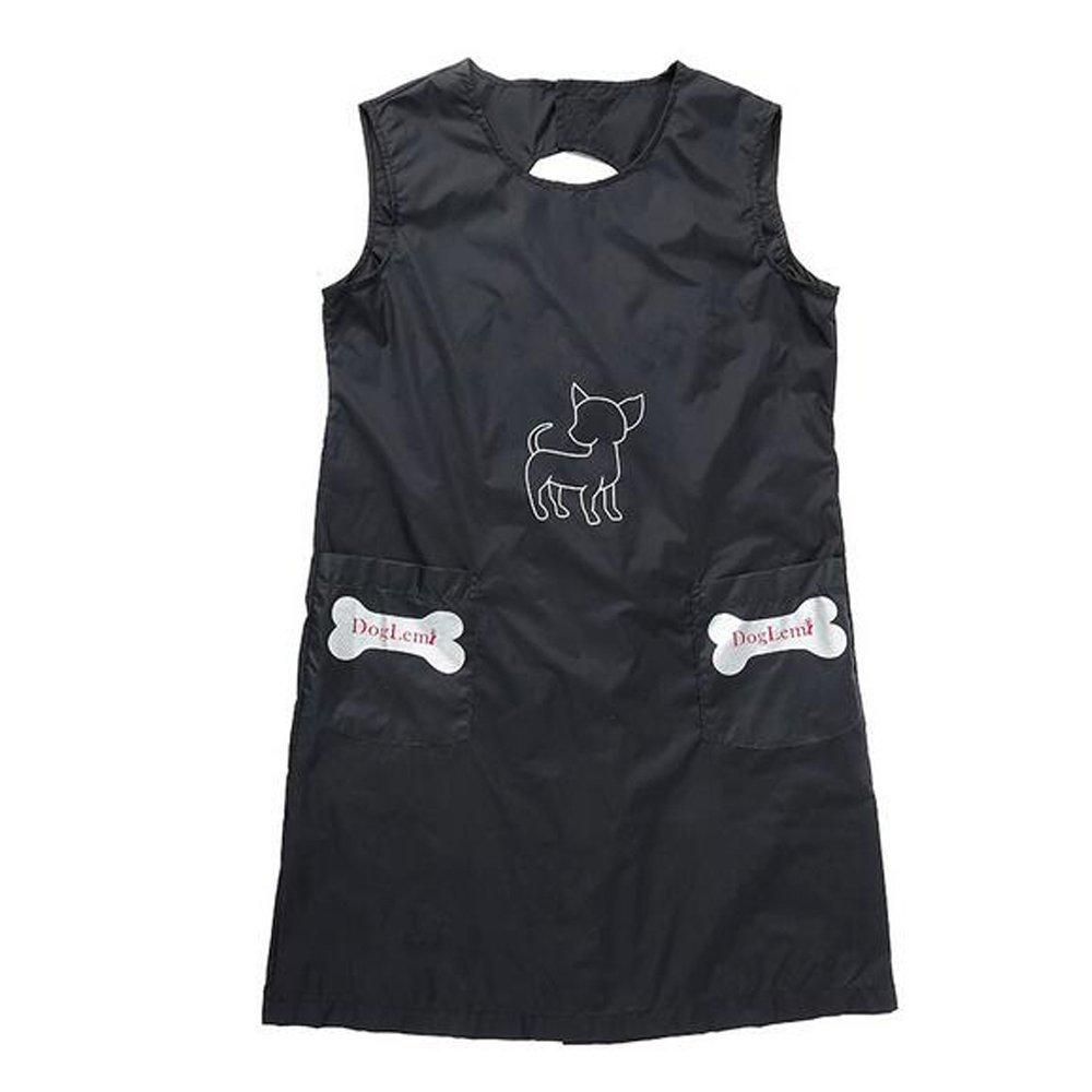 DogLemi Waterproof Dog Grooming Apron Sleeveless with Pockets Non-Sticky for Dogs Cats Dematting Bath Black M - PawsPlanet Australia