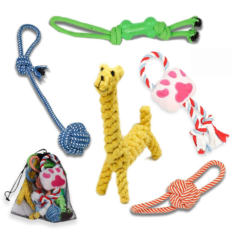 RIO Direct Dog Toys Puppy Chew Toys, 5pcs Interactive Cotton Rope Toys Avoiding Boredom Anxiety, Durable Teething Training Dog Squeaky Toy Puppy Chew Rope Toys Gift Set for Small & Medium Dogs - PawsPlanet Australia