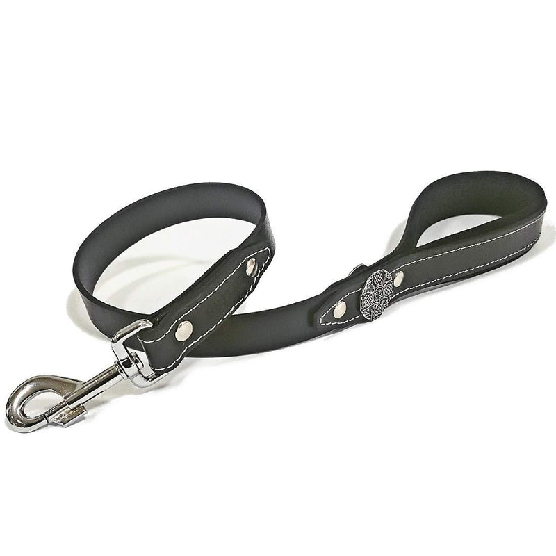 [Australia] - Bestia Genuine Leather Heavy Duty Short Leash. 35.5 inch Long, 1.2 inch Wide. Soft Padded Handle. Handmade Quality Black & Black 