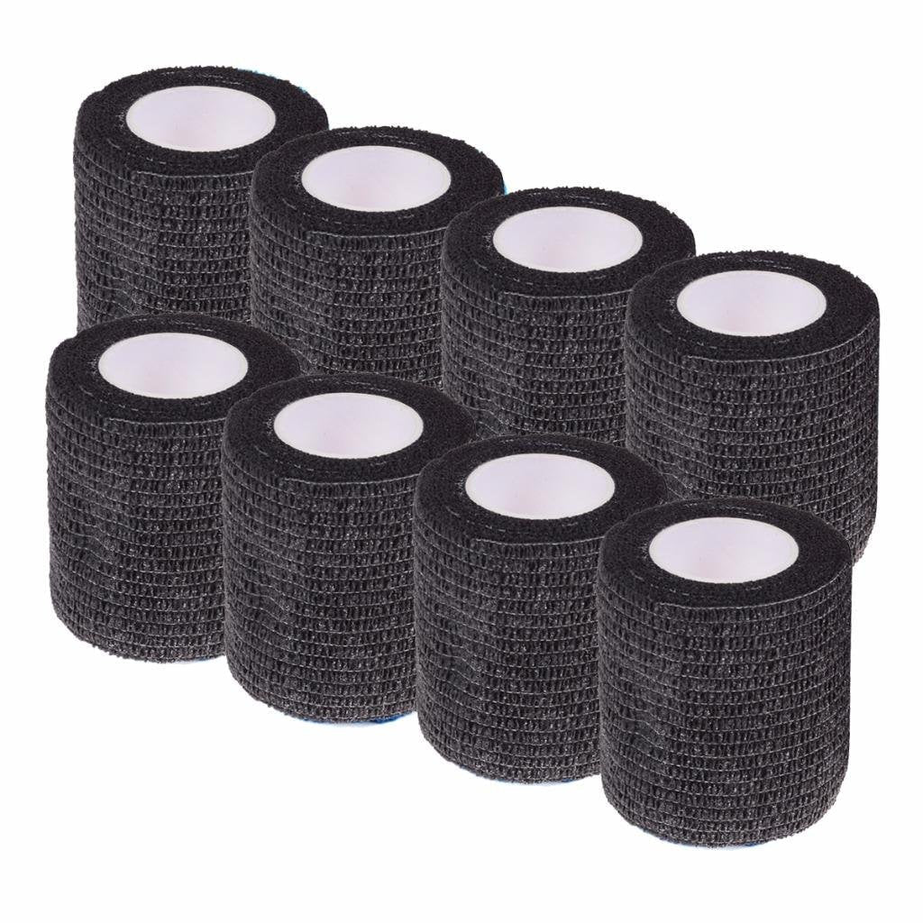 Mcree Pack of 8 Non-Woven Self Adhesive Wrap Bandages, Strong Elastic Self Adherent Cohesive Tape Bandages Rolls 1.97 Inch Black - PawsPlanet Australia