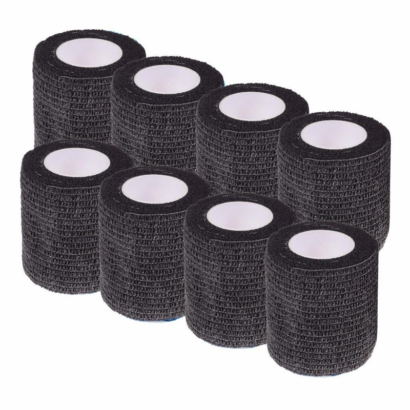 Mcree Pack of 8 Non-Woven Self Adhesive Wrap Bandages, Strong Elastic Self Adherent Cohesive Tape Bandages Rolls 1.97 Inch Black - PawsPlanet Australia