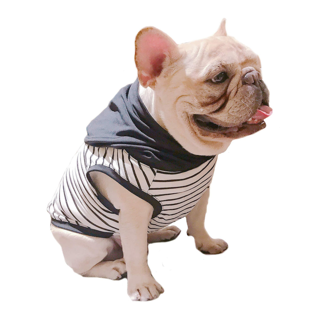 Black White Stripe With Black Hoodie Pet Clothing for French Bulldog or Pug Wear Use Comfortable Fabric - PawsPlanet Australia