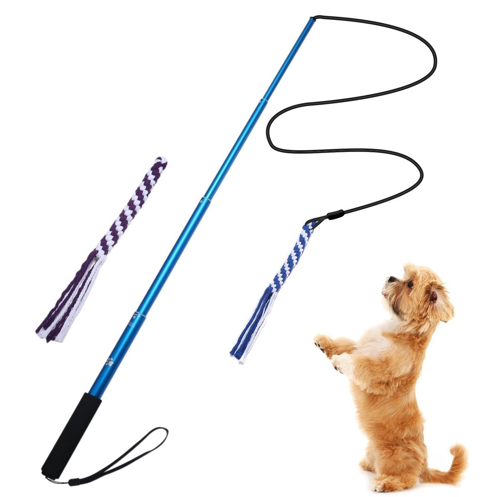 ANG Extendable Flirt Pole Rope Tug Dog Toy, with 2 Durable Braided Cotton Blend Rope, Outdoor Interactive dog toy for Pulling, Chasing, Chewing, Training,Exercising Bule (L) L Blue - PawsPlanet Australia