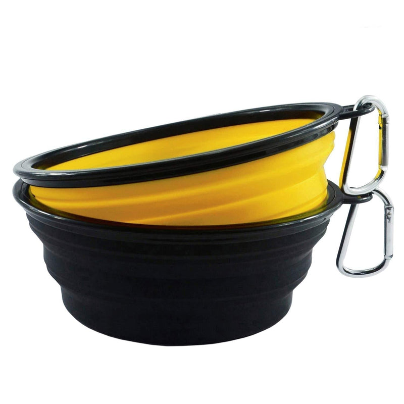 HINMAY Large Silicone Collapsible Dog Bowls Foldable Pet Dog Cat Food Water Bowl, Pack of 2 (Yellow-Black) Large (2x1000ml) Yellow-Black - PawsPlanet Australia