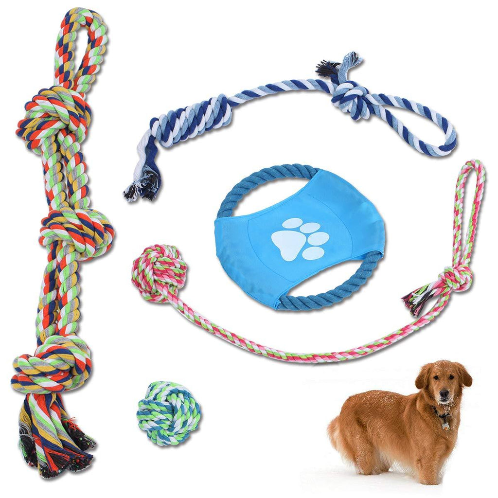 Elfirly Dog Rope Toys Set 5 pack Pet Chewing Toys Durable Cotton Rope Knot Toys and Dog Ball for Puppy Medium and Large Dogs - PawsPlanet Australia