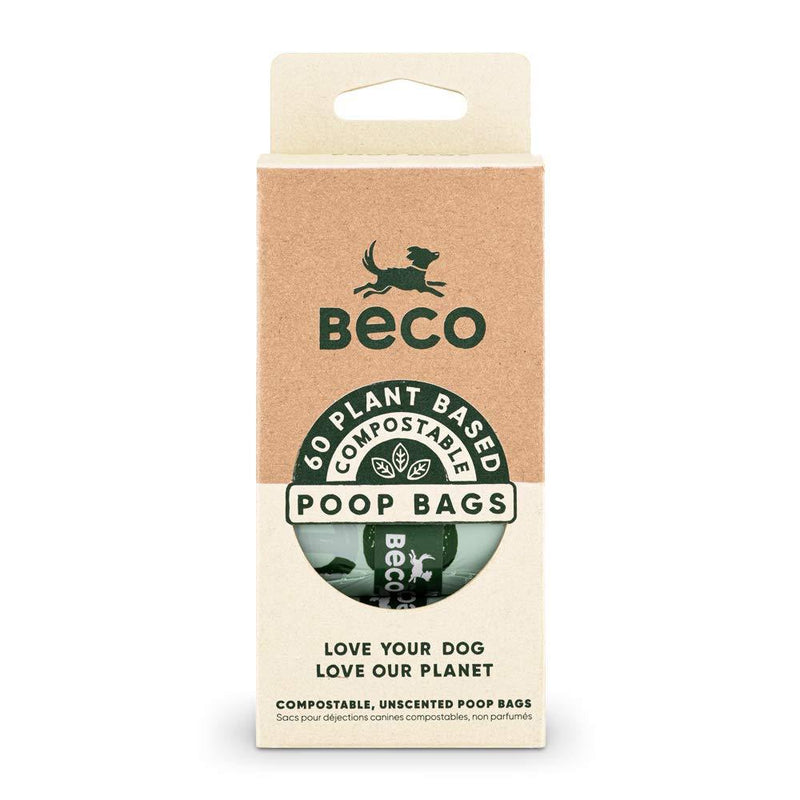 Beco Super Strong & Large Poop Bags | Home Compostable & Unscented Dog Poo Bags | 60 Refill Rolls [4 x 15] | Dispenser Compatible 60 bags | 5 rolls - PawsPlanet Australia