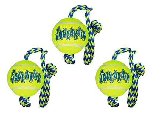 KONG SqueakAir Ball with Rope Dog Toy, Medium x 3 - PawsPlanet Australia