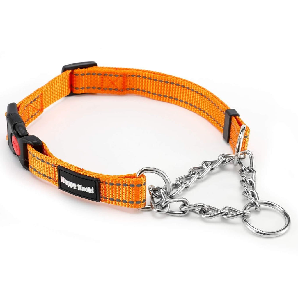 Louvra Half Dog Collar Adjustable Reflective Orange Nylon Dog Chain Collars Chew Proof Metal Chain Strong Martingale Dog Collars for Medium Dogs,M 40-55cm Orange-M - PawsPlanet Australia