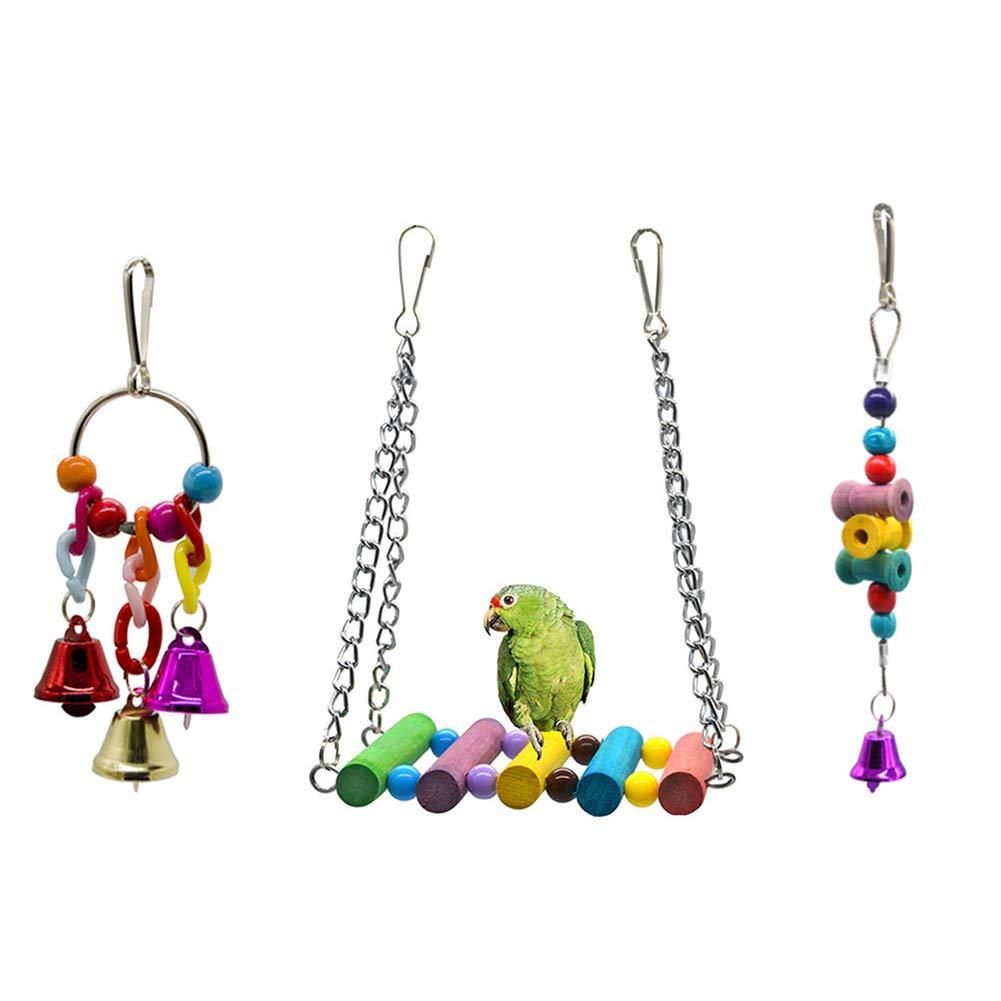 Dsaren Parrot Toys, Colorful Wooden Bird Cage Swings Hanging Toys for Trainning Cockatiel, Parakeet, Macaw, Love Birds, Pack of 3 (Random Color) - PawsPlanet Australia