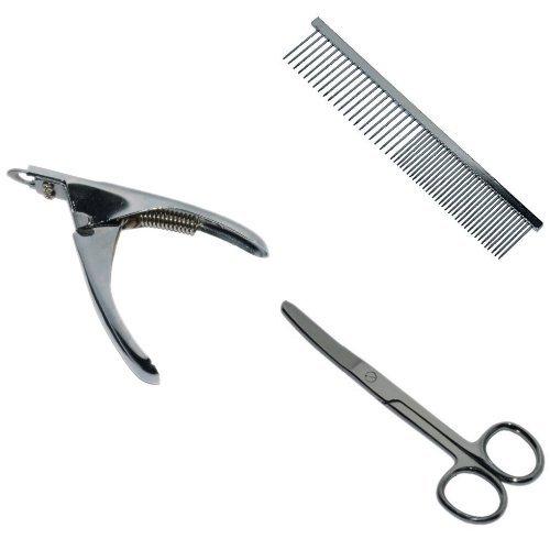Wahl Pet / Dog Grooming Tools Set Guillotine Claw Clipper, 6 Inch Coarse Metal Comb and 5 Inch Curved Grooming Scissors - PawsPlanet Australia