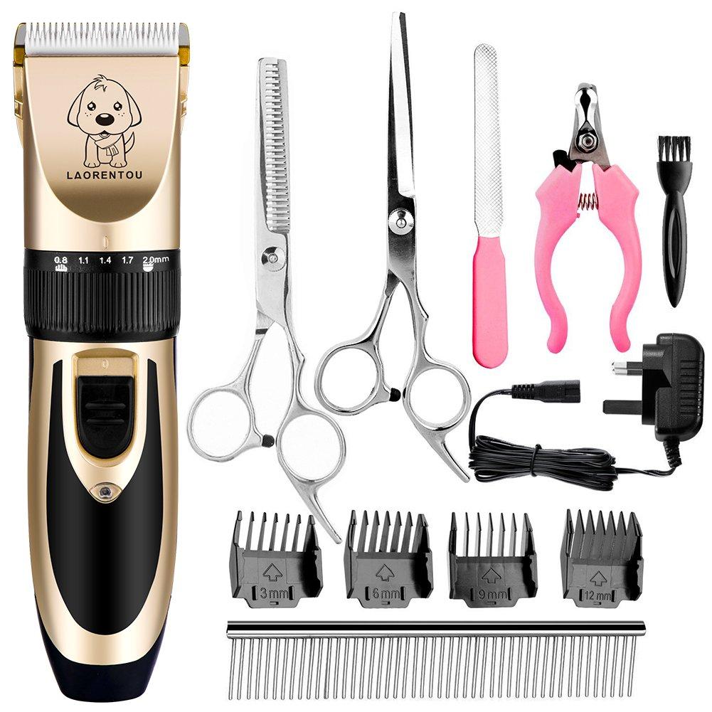 Dog Clippers, Professional Electric Cat Dog Grooming Clippers Kit with 4 Comb/Scissors/Nail File/Claw/Hair Clippers, Cordless Pet Grooming Clippers Trimmer Tool with Low Noise Vibration for Dog Cat S - PawsPlanet Australia