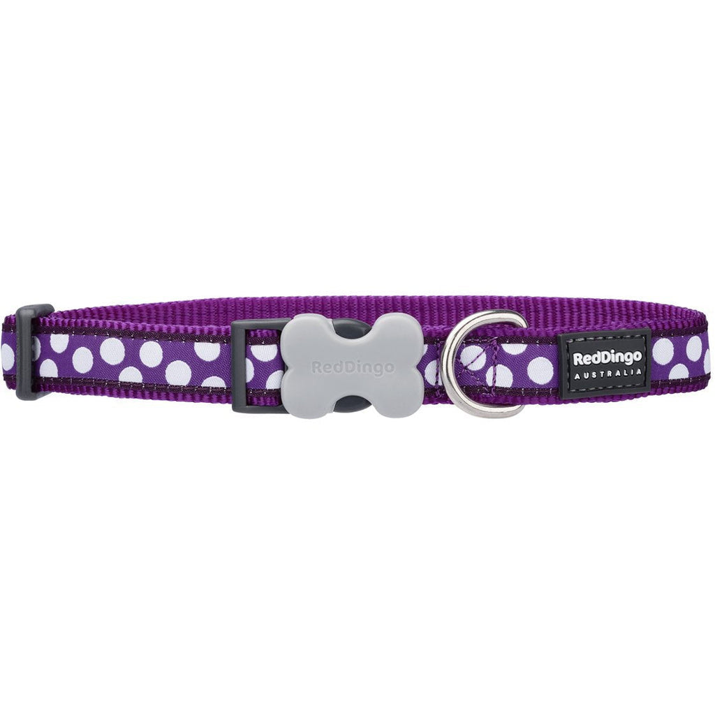 Red Dingo Dog Collar, 15 mm x 24 to 36 cm, Small, Purple/White Spots - PawsPlanet Australia