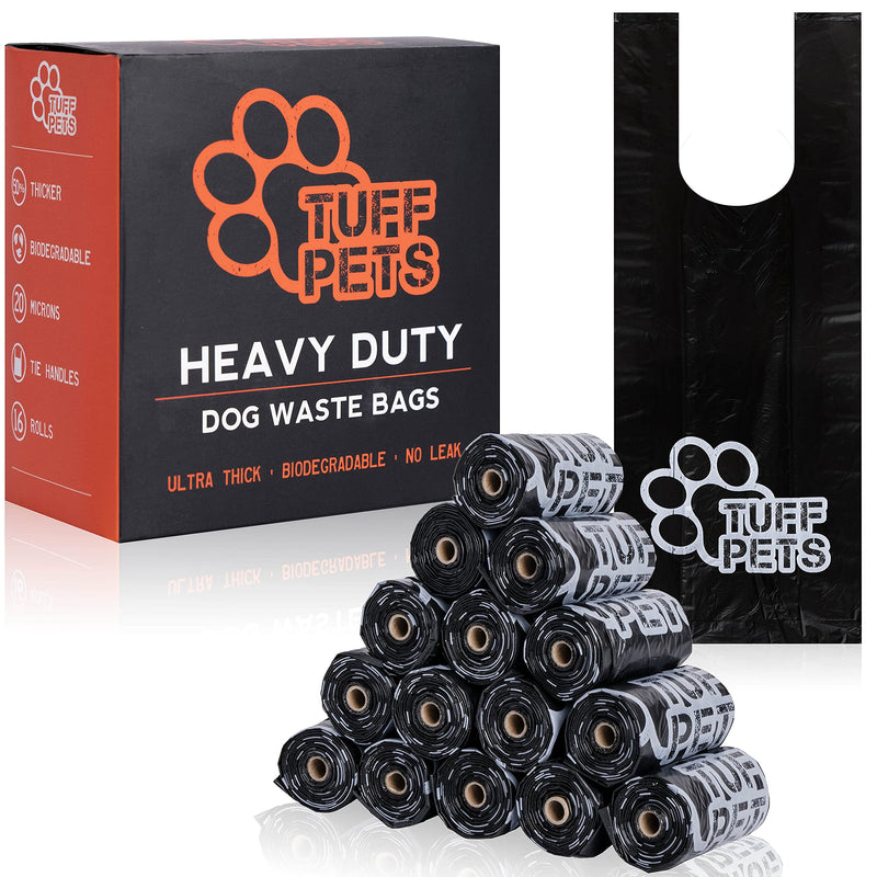 Tuff Pets 50% Stronger Dog Poo Bags | Biodegradable Eco Doggie Poop Bags with Tie Handles on a Roll Cornstarch | 16 Dispenser Refill Rolls | Thick Doggy Waste Bags - PawsPlanet Australia