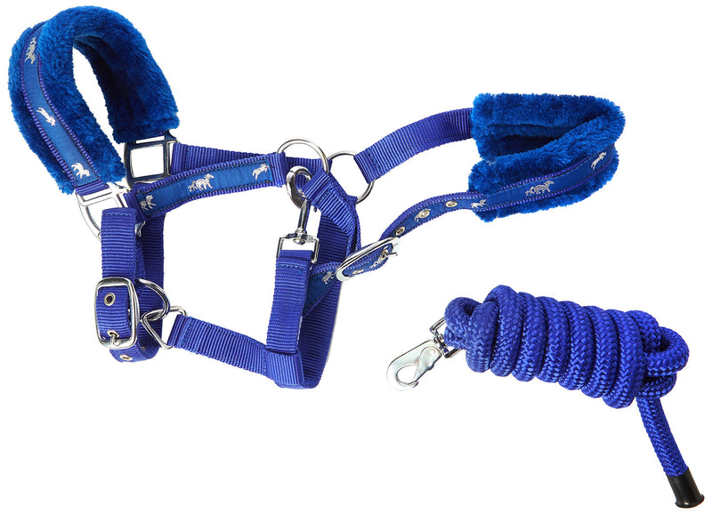 Cwell Equine NEW Horse print fur padded headcollars halter + matching lead ROYAL BLUE (COB) 1 Count (Pack of 1) - PawsPlanet Australia