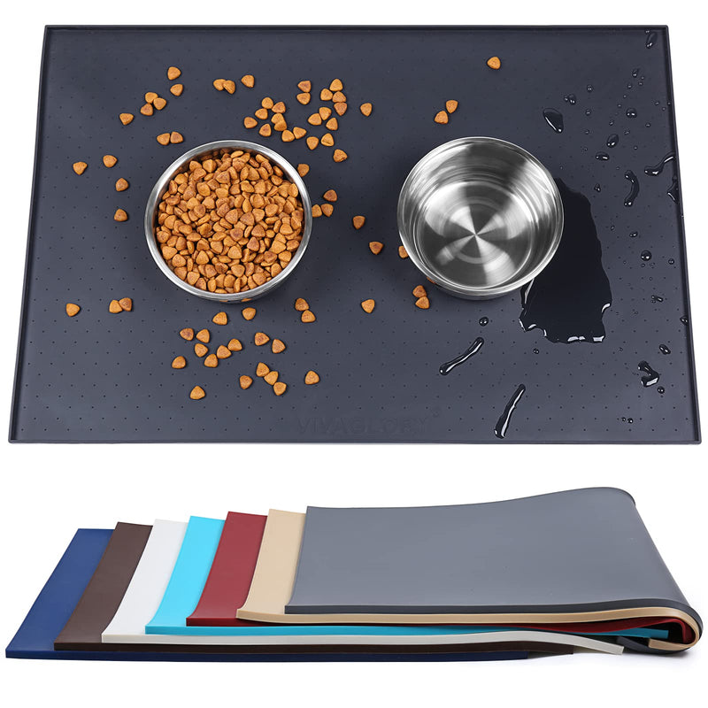 VIVAGLORY Feeding Mat for Dogs Cats Silicone Non Slip Pet Bowl Mat Waterproof Food Food-Grade Food Placemat with Lip, S, Black Small(48x30cm) - PawsPlanet Australia