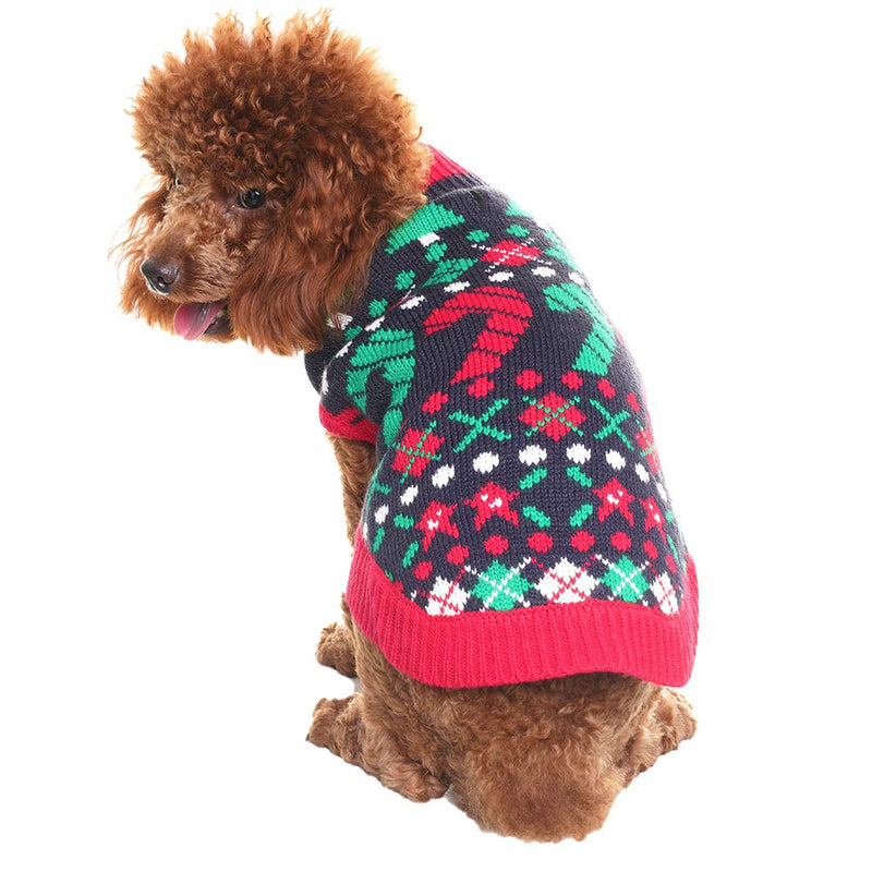Dog Jumpers Christmas Sweaters Winter Knitwear Xmas Clothes Classic Warm Coats for Cold Days Santa's Cane Printing, S/M - PawsPlanet Australia