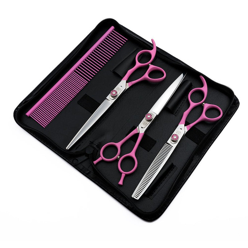 Moontay 7” Pet Grooming Scissors Kit Dog Trimming Scissors Kit Professional Pet Scissors Kit With Cutting Curved And Thinning Scissor Dog Grooming Scissors Set Dog Shears DIY Pet Grooming Scissors 4PCS - PawsPlanet Australia