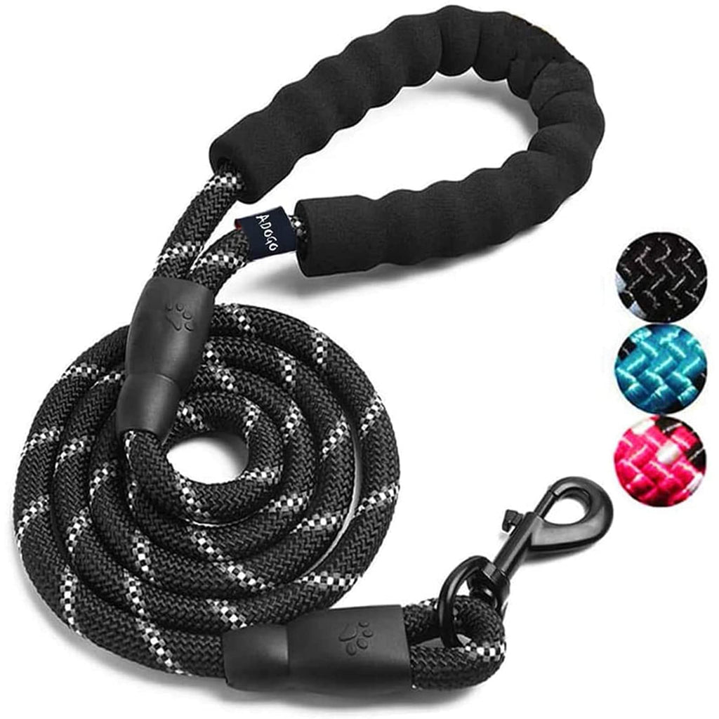 ADOGO® Rope Dog Lead with Soft Padded Handle and Reflective Threads Nylon Durable Dog Leash Safety 5FT Mountain Climbing Rope Twist Dog Lead For Small Medium Large Dogs (Black) Black Rope Lead - PawsPlanet Australia