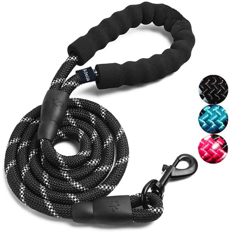 ADOGO® Rope Dog Lead with Soft Padded Handle and Reflective Threads Nylon Durable Dog Leash Safety 5FT Mountain Climbing Rope Twist Dog Lead For Small Medium Large Dogs (Black) Black Rope Lead - PawsPlanet Australia