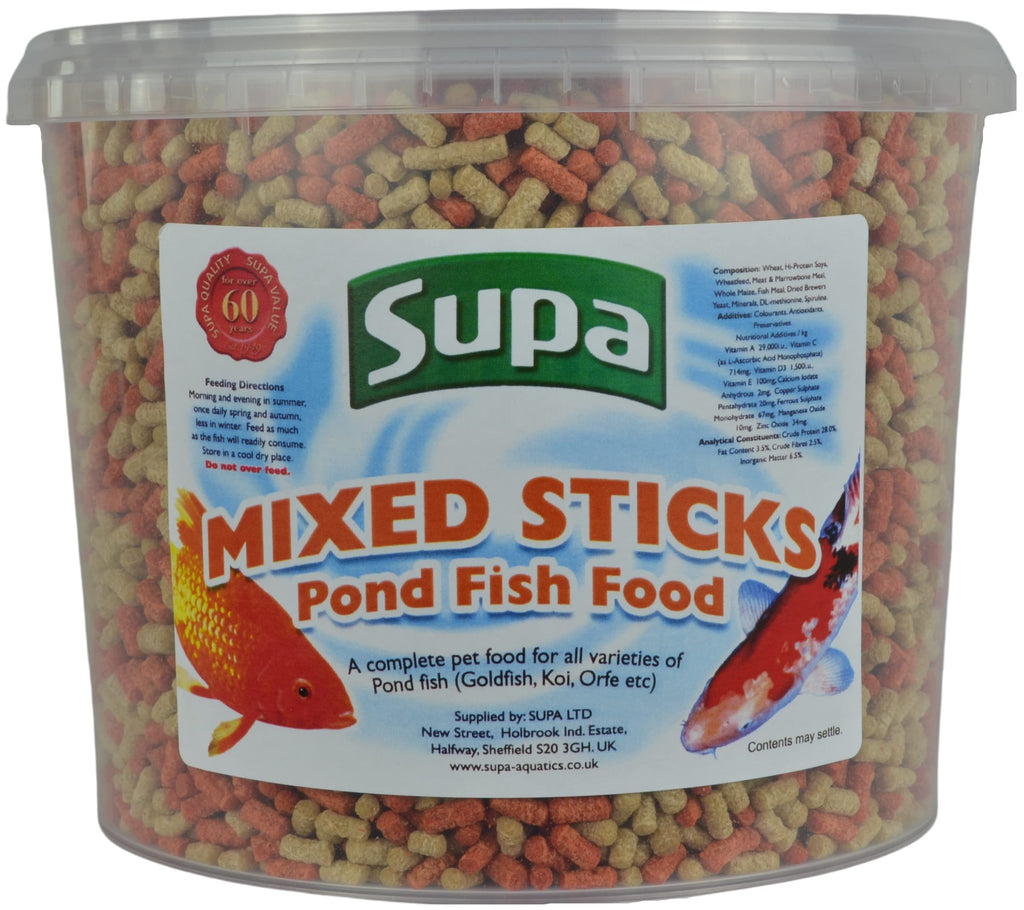 Supa Mixed Koi and Pond Sticks Fish Food, 3 Litre Bucket | Premium Quality Pond Fish Food Offering A Nutritionally Balanced Diet, - PawsPlanet Australia