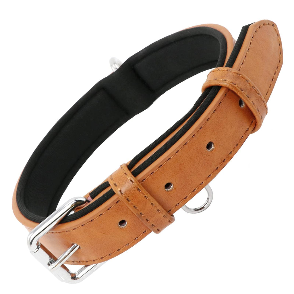 Grand Line Adjustable Dog Collar of Neoprene Padded PU Leather Available in 4 Sizes & 3 Colors for Small Medium Large Dogs, Brown(M) M: Adjustable 40-50cm, Width 2.5cm - PawsPlanet Australia
