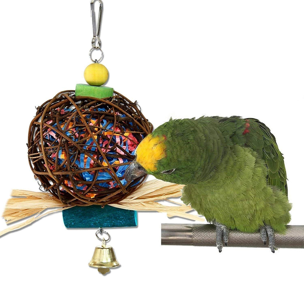Bird Chew Toy Natural Rattan Ball Come with Paper Strips for Parrot Budgie Parakeet Cockatiel Conure Lovebird Finch Cockatoo African Grey Macaw Cage - PawsPlanet Australia