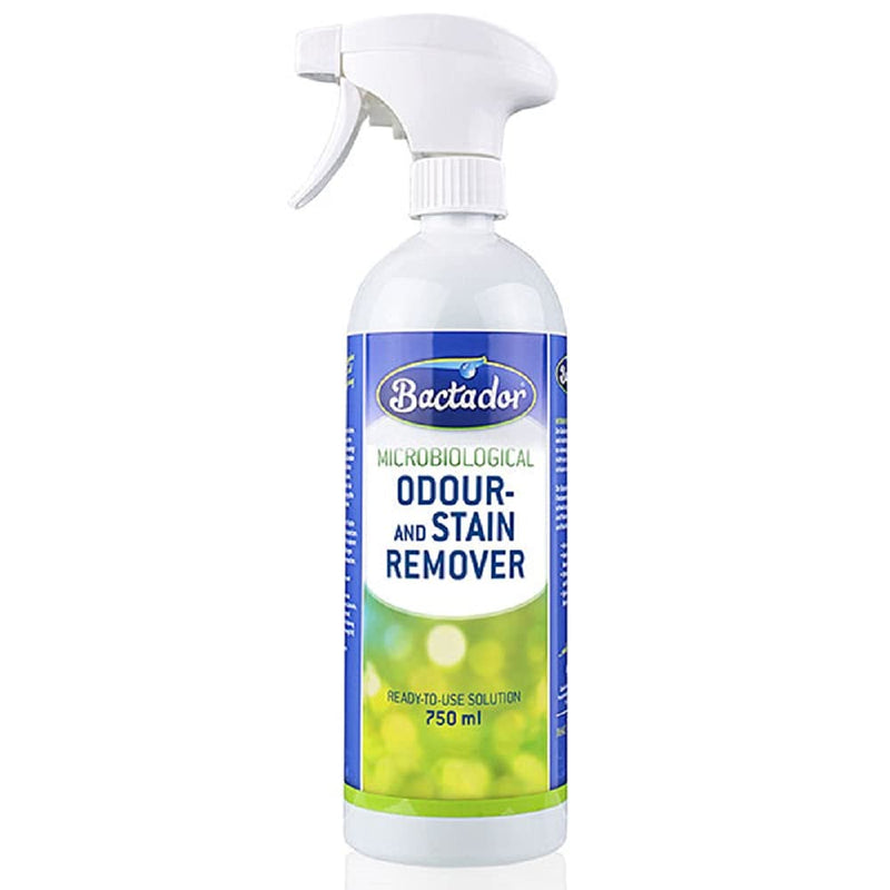 Bactador Odour and Stain Remover Spray 750ml - Biological enzyme cleaner as a ready-to-use solution against sweat, cat urine, dog urine, animal odors - For household, car & animal environment 750 ml (Pack of 1) - PawsPlanet Australia