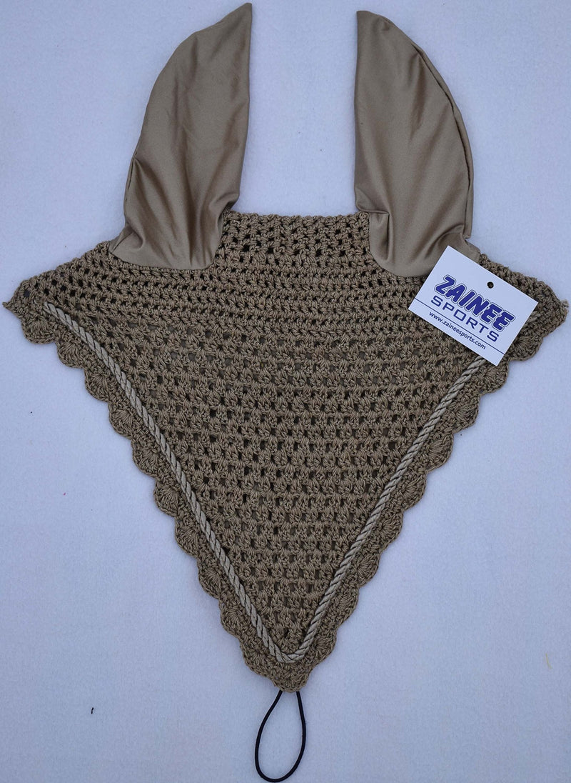 Zainee Sports LONG TIE DOWN LOOP HORSE CROCHET FLY VEIL EAR BONNET/NET/HOOD/MASK (COB, COFFEE) COB - PawsPlanet Australia