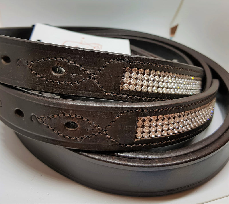 Aces GENUINE HORSE HEAVY DUTY STRONG BLING DIAMANTE STIRRUP LEATHER BROWN FULL (54") COB (52"), PONY (48") SS BUCKLE 54.0 Inches - PawsPlanet Australia