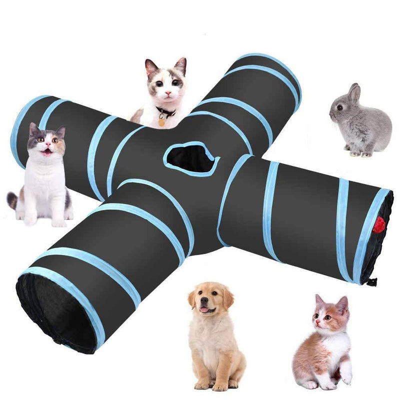 MatSailer Cat Tunnel Toy Rabbit Toys With Peep Hole Collapsible 4-way Interactive Wand with portable storage bag for Rabbits Cat Kitten Hamster Small Dog - PawsPlanet Australia