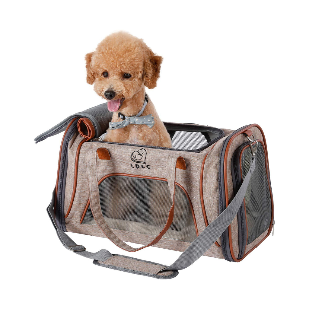 Louvra Cat Carrier Airline Approved Soft Sided Puppy Small Dog Carriers Handbags Beige Khaki Color Portable Pet Messenger Bag with Fleece Bed for Outdoor Shopping Travelling One Size - PawsPlanet Australia
