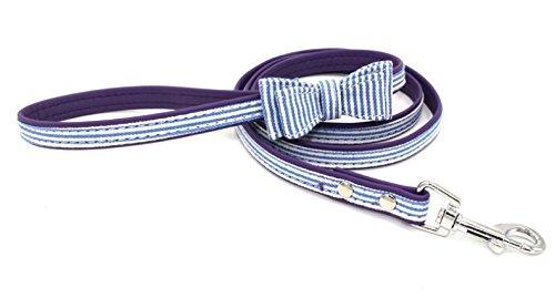 Mcdobexy Dog Collar with Bowtie,Soft and Comfortable,Cute Grip/Stripe Plaid Adjustable Cat Collar Lead 120cm*1.5cm Blue Stripes - PawsPlanet Australia